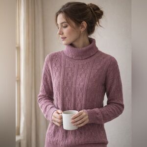 Vintage Billie Jo Mauve Textured Knit Turtleneck Sweater Made in USA